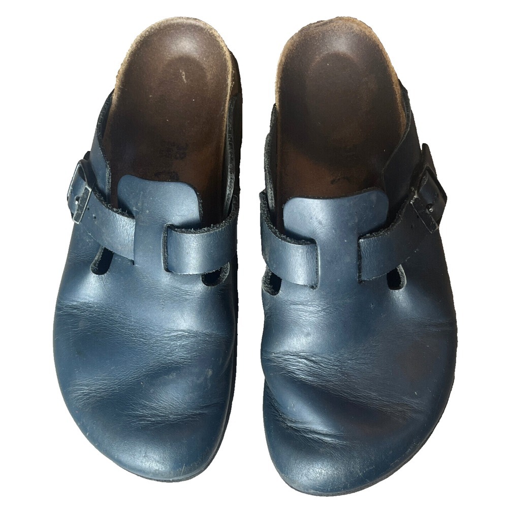 Birkenstock Boston Clogs Sandals Dark Blue Leather Womens 7-7.5 EU‎ 38